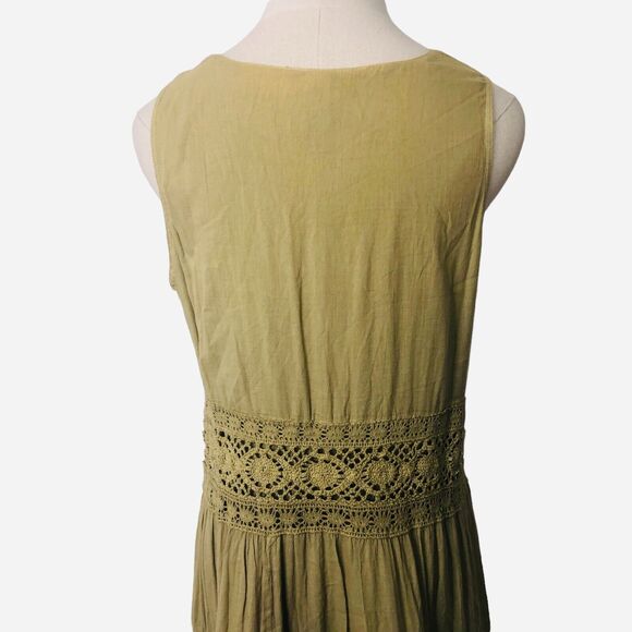 Boho Maxi Dress Green Cotton Crochet Lace Pullover Sundress - Picture 6 of 15